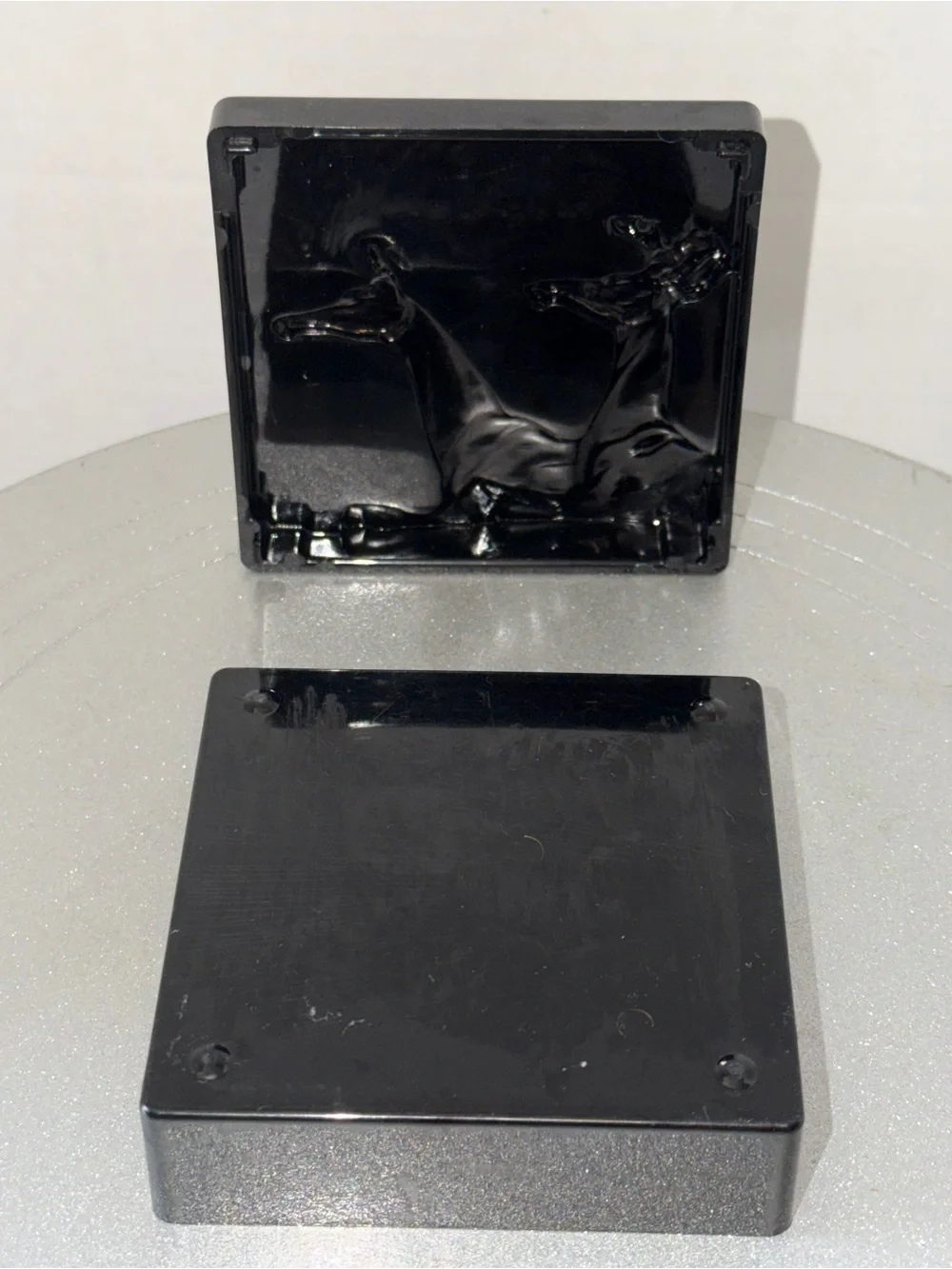 VTG Hickory Bakelite Trinket Box With Stag/Doe Embossed Black 1940’s ?